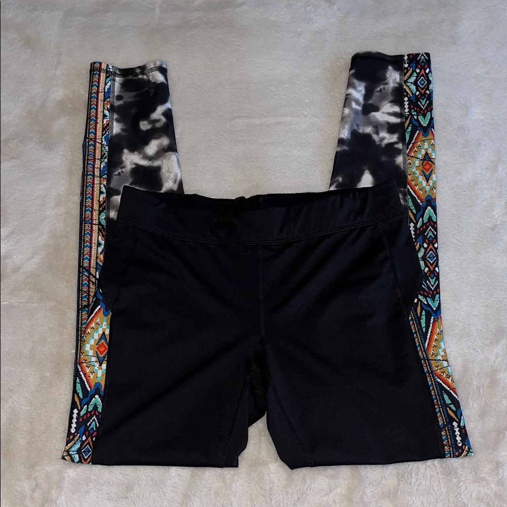 Kids Black and Multicolor Patterned Leggings